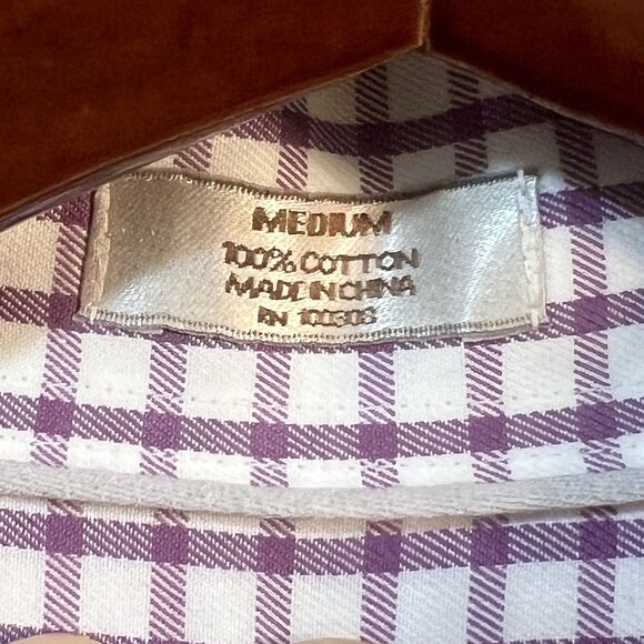 Peter Millar Shirt Men Medium Nanoluxe Purple Check Long Sleeve Button Up Preppy - Picture 4 of 7